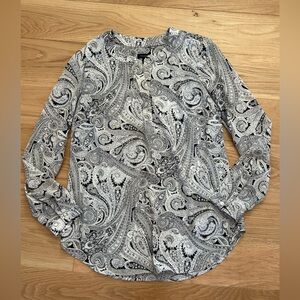 Talbots Black & White Print Blouse XS Extra Small